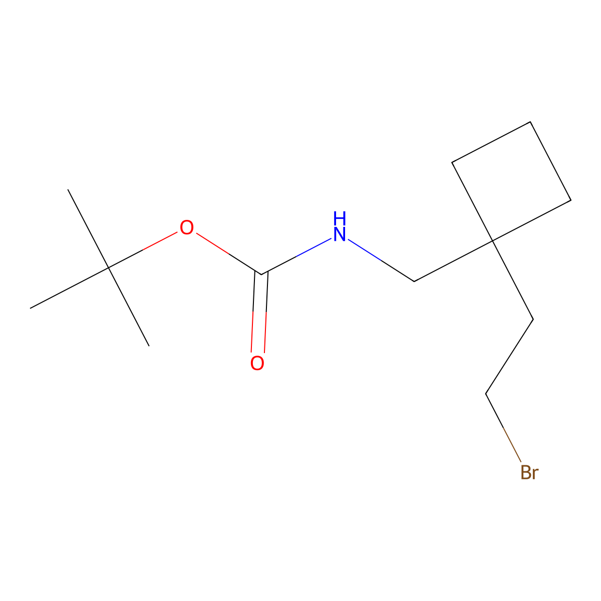 tert-butyl N-{[1-(2-bromoethyl)cyclobutyl]methyl}carbamate molecular structure, CAS 2703774-43-8