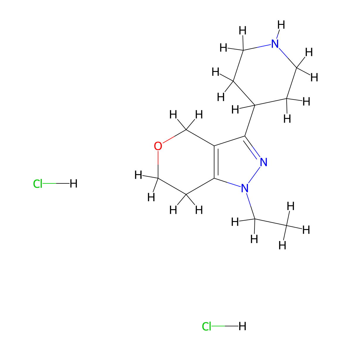 4-{1-ethyl-1H,4H,6H,7H-pyrano[4,3-c]pyrazol-3-yl}piperidine dihydrochloride molecular structure, CAS 2703774-76-7