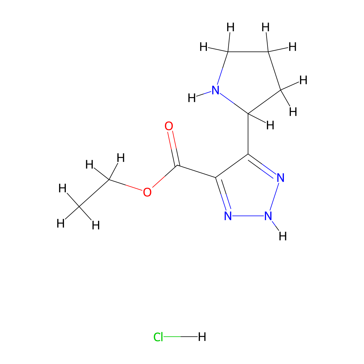 ethyl 5-(pyrrolidin-2-yl)-1H-1,2,3-triazole-4-carboxylate hydrochloride molecular structure, CAS 2703774-89-2