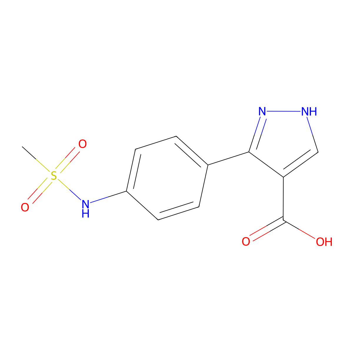 3-(4-methanesulfonamidophenyl)-1H-pyrazole-4-carboxylic acid molecular structure, CAS 2703778-94-1