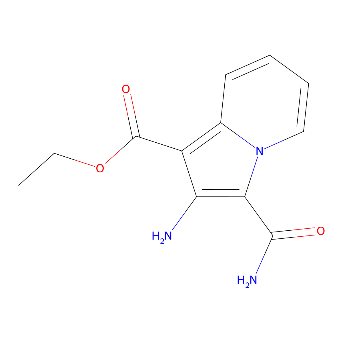 Ethyl 2-amino-3-carbamoylindolizine-1-carboxylate molecular structure, CAS 2703779-11-5