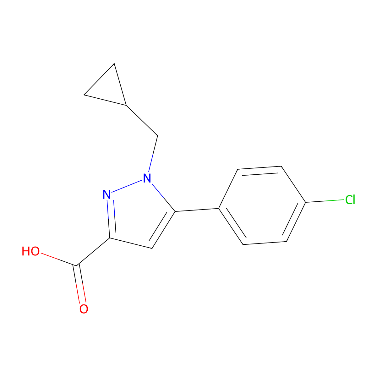 5-(4-chlorophenyl)-1-(cyclopropylmethyl)-1H-pyrazole-3-carboxylic acid molecular structure, CAS 2703779-58-0