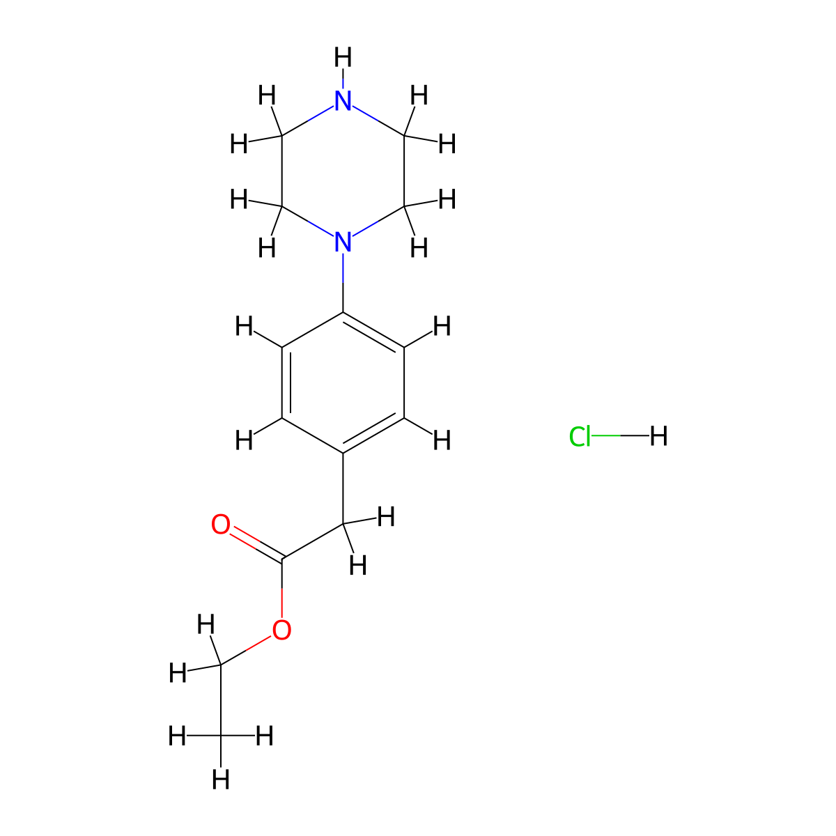 Ethyl 2-[4-(piperazin-1-yl)phenyl]acetate hydrochloride molecular structure, CAS 2703779-91-1