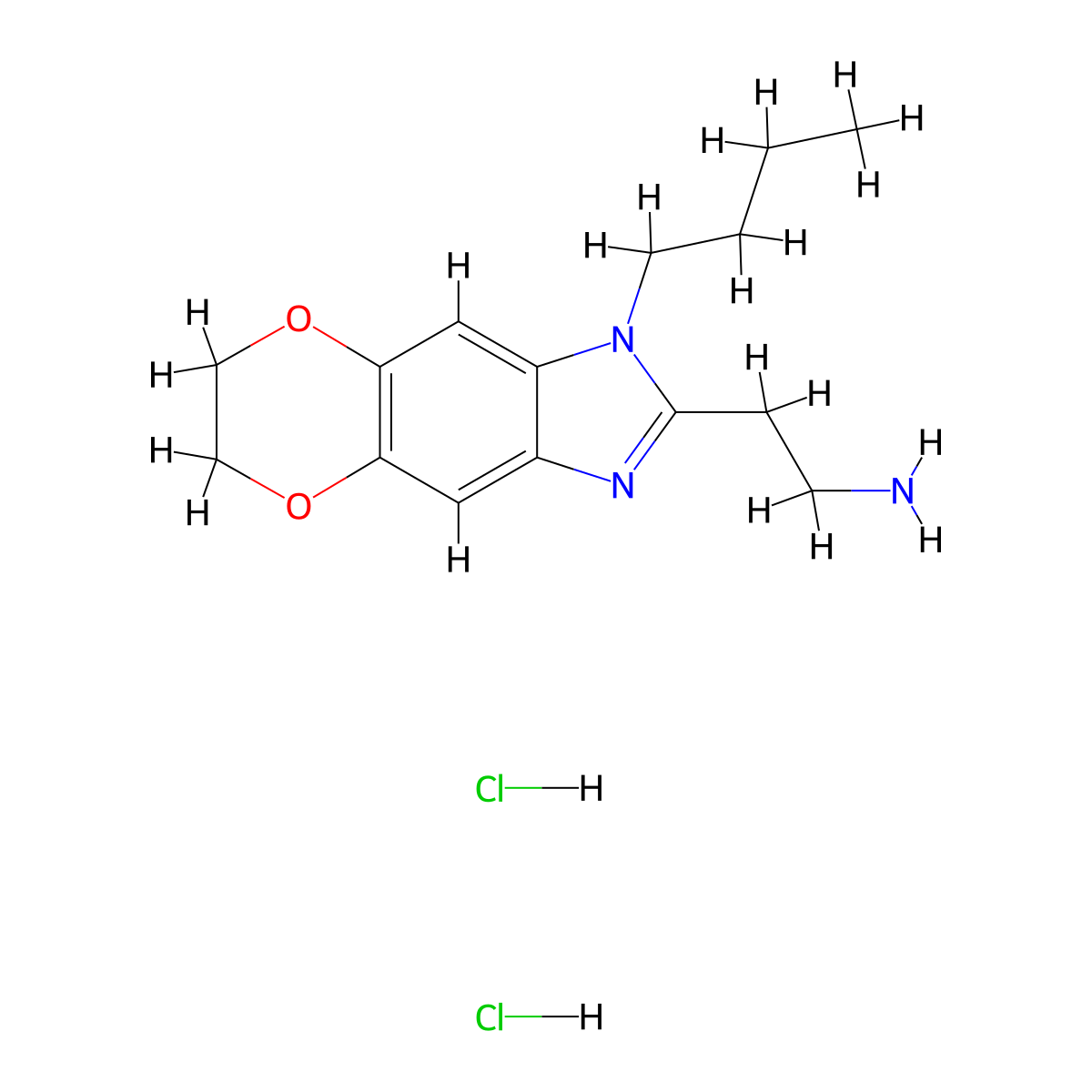 2-{6-Butyl-10,13-dioxa-4,6-diazatricyclo[7.4.0.0,3,7]trideca-1(9),2,4,7-tetraen-5-yl}ethan-1-amine dihydrochloride molecular structure, CAS 2703780-22-5