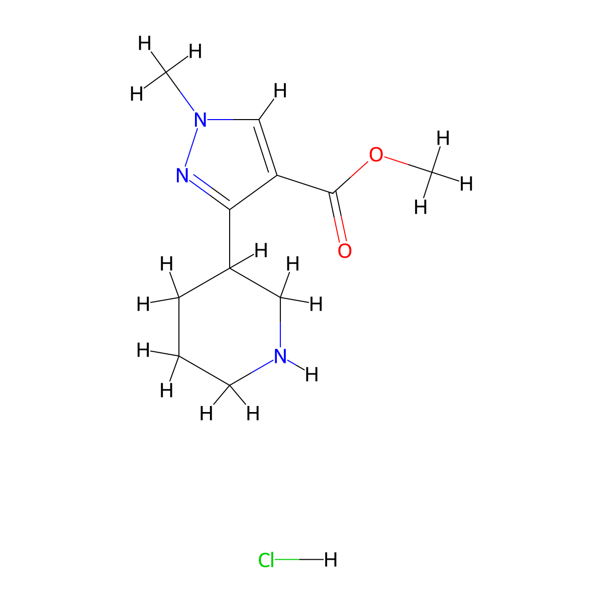 methyl 1-methyl-3-(piperidin-3-yl)-1H-pyrazole-4-carboxylate hydrochloride molecular structure, CAS 2703780-31-6