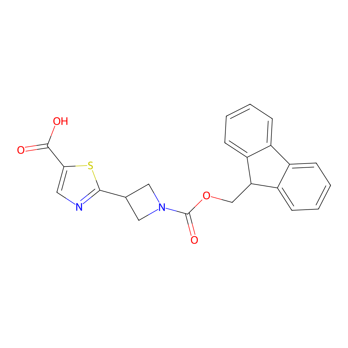 2-(1-{[(9H-fluoren-9-yl)methoxy]carbonyl}azetidin-3-yl)-1,3-thiazole-5-carboxylic acid molecular structure, CAS 2703780-48-5