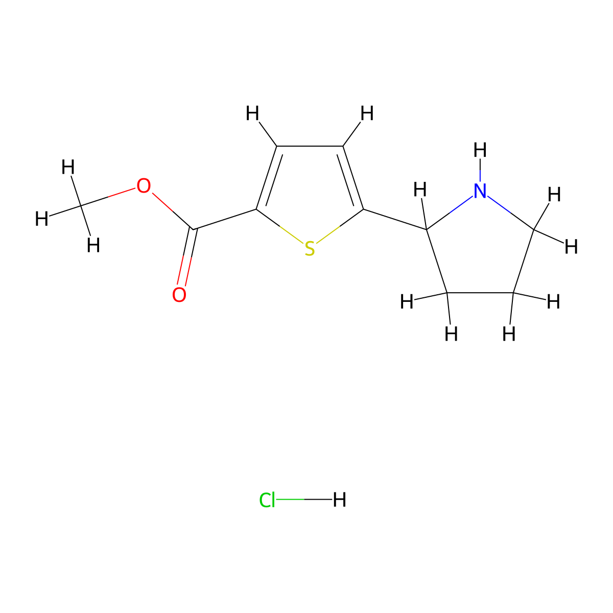 Methyl 5-(pyrrolidin-2-yl)thiophene-2-carboxylate hydrochloride molecular structure, CAS 2703780-49-6