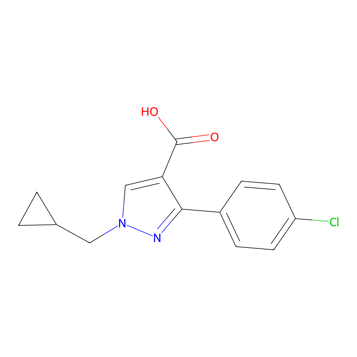 3-(4-chlorophenyl)-1-(cyclopropylmethyl)-1H-pyrazole-4-carboxylic acid molecular structure, CAS 2703780-82-7