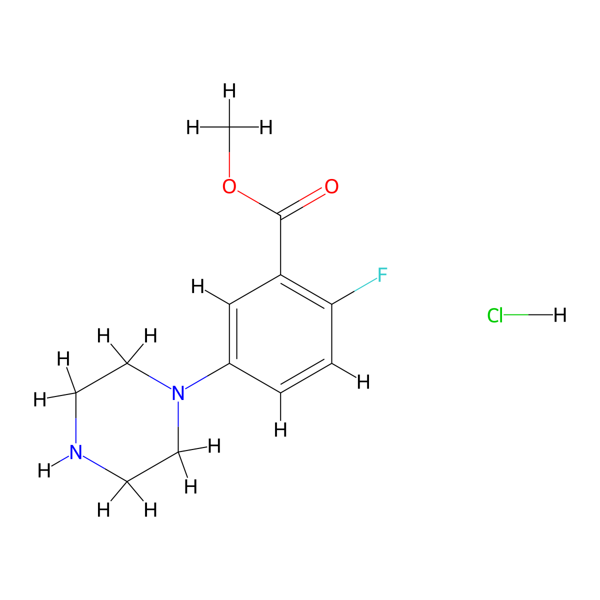 Methyl 2-fluoro-5-(piperazin-1-yl)benzoate hydrochloride molecular structure, CAS 2703781-08-0