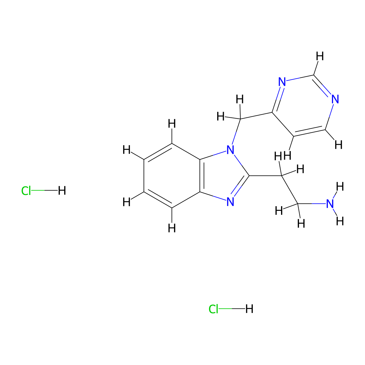 2-(1-((pyrimidin-4-yl)methyl)-1H-1,3-benzodiazol-2-yl)ethan-1-amine dihydrochloride molecular structure, CAS 2703781-13-7