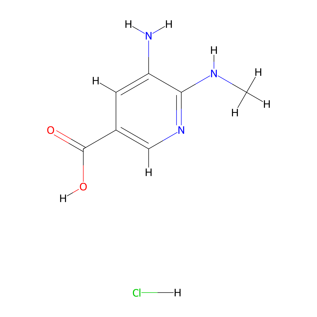 5-Amino-6-(methylamino)pyridine-3-carboxylic acid hydrochloride molecular structure, CAS 2703781-74-0