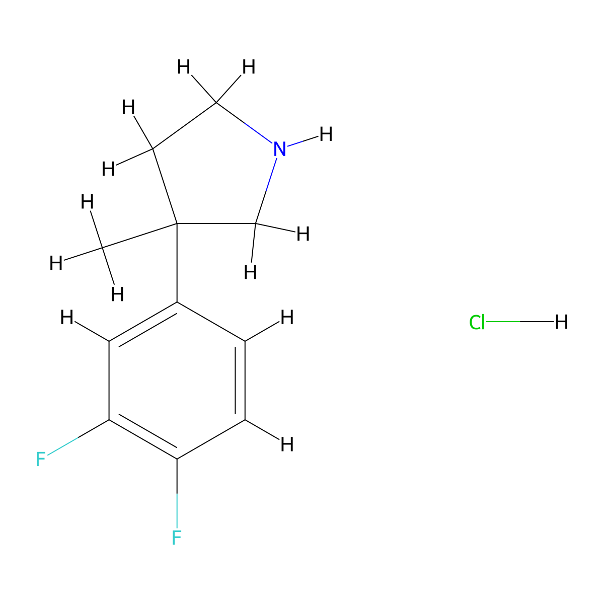 3-(3,4-Difluorophenyl)-3-methylpyrrolidine hydrochloride molecular structure, CAS 2703781-86-4