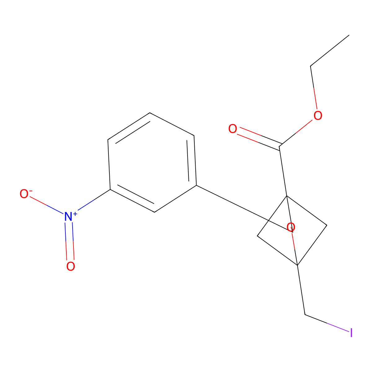 Ethyl 1-(iodomethyl)-3-(3-nitrophenyl)-2-oxabicyclo[2.1.1]hexane-4-carboxylate molecular structure, CAS 2703782-00-5