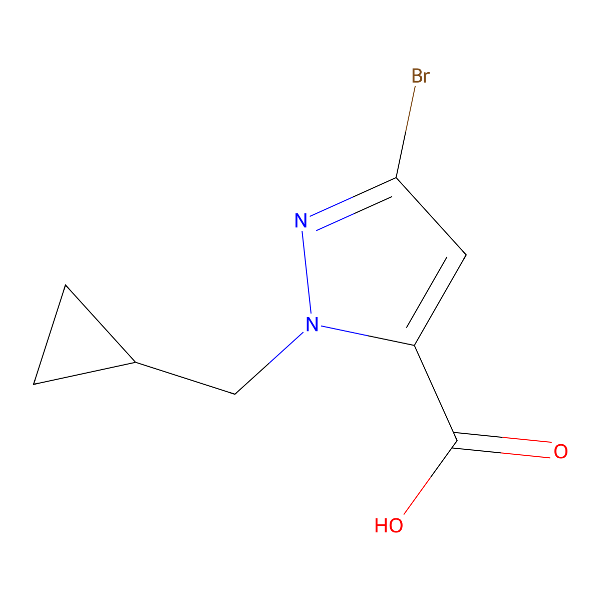 3-bromo-1-(cyclopropylmethyl)-1H-pyrazole-5-carboxylic acid molecular structure, CAS 2703782-35-6