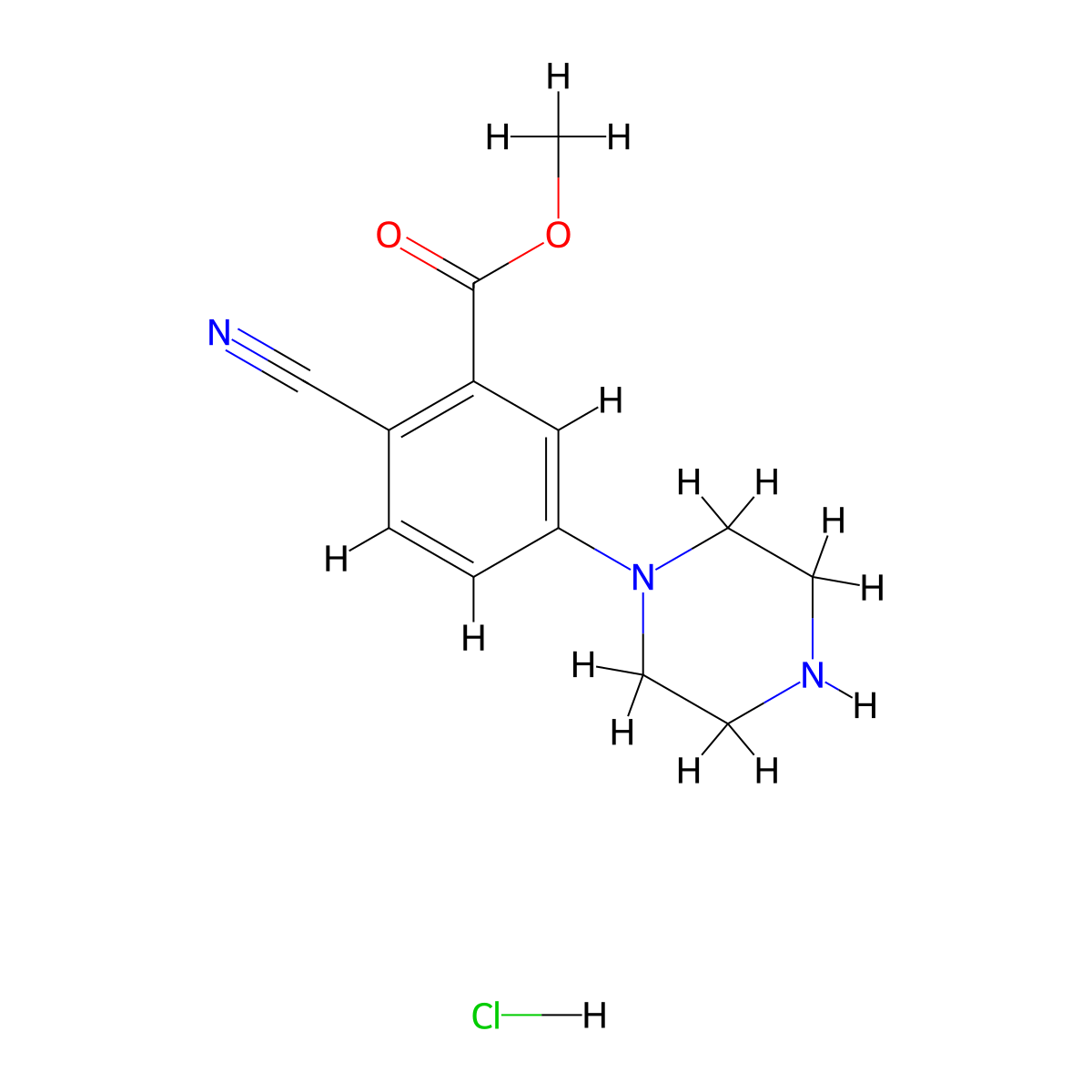 Methyl 2-cyano-5-(piperazin-1-yl)benzoate hydrochloride molecular structure, CAS 2703782-39-0
