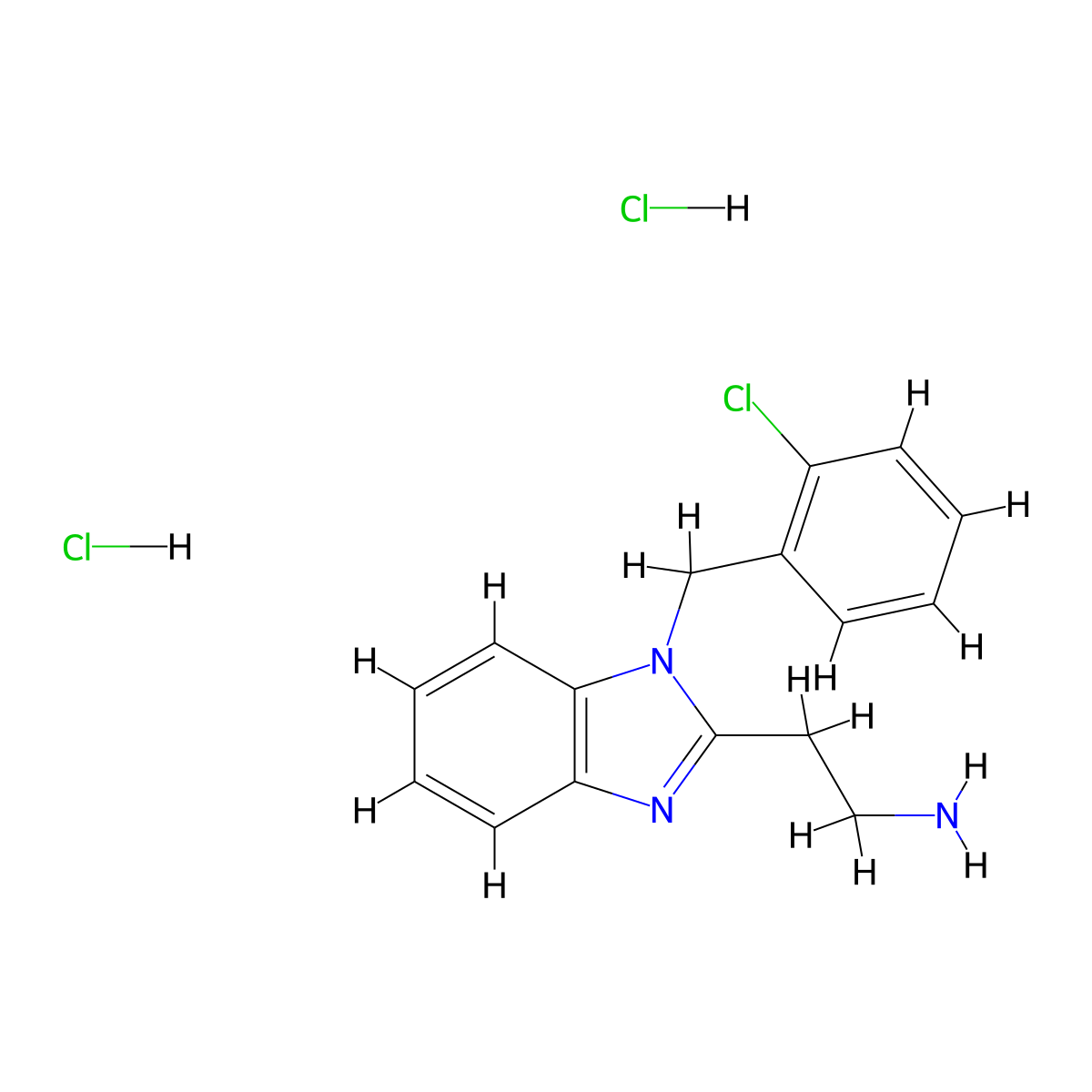 2-(1-((2-chlorophenyl)methyl)-1H-1,3-benzodiazol-2-yl)ethan-1-amine dihydrochloride molecular structure, CAS 2703782-48-1