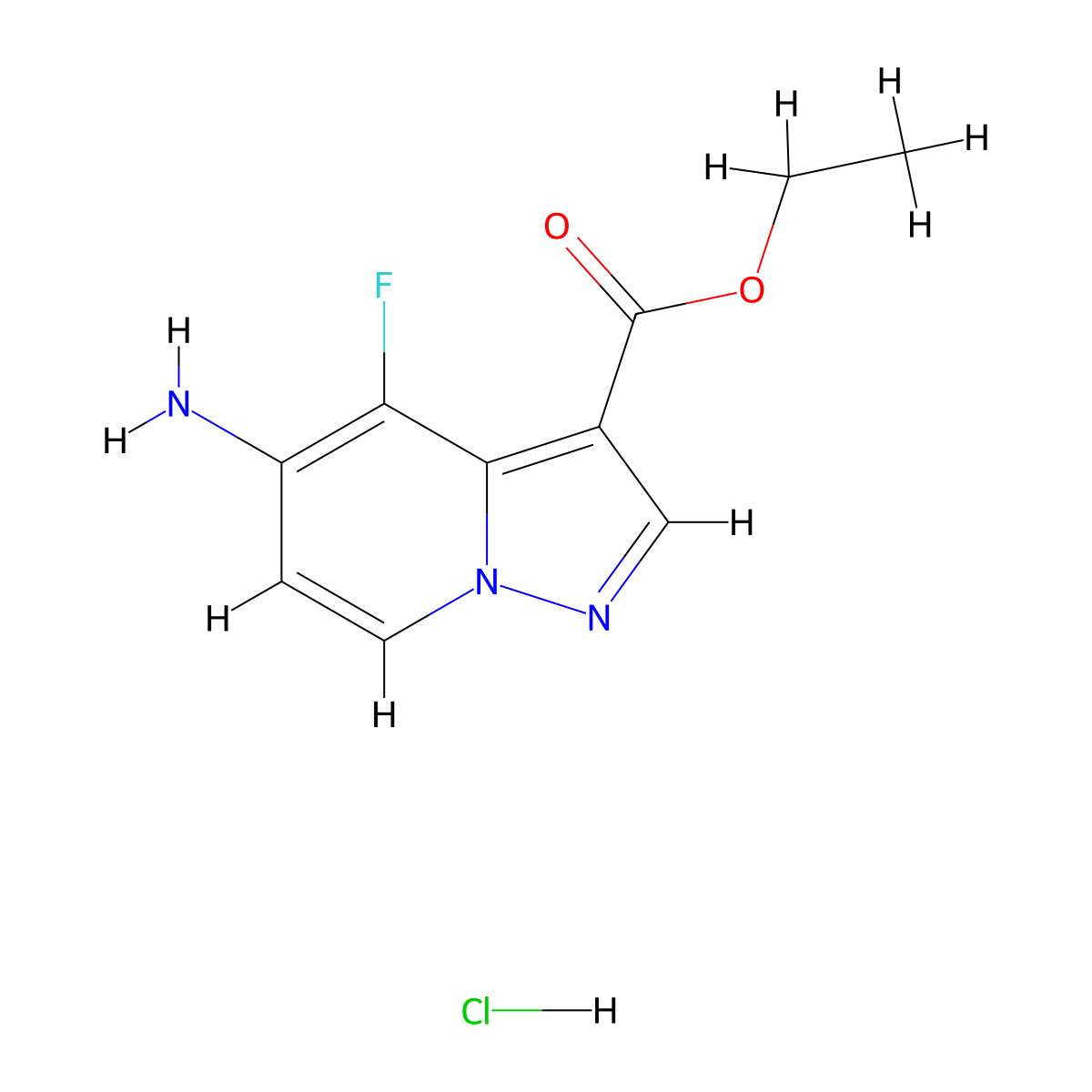 Ethyl 5-amino-4-fluoropyrazolo(1,5-a)pyridine-3-carboxylate hydrochloride molecular structure, CAS 2703782-49-2