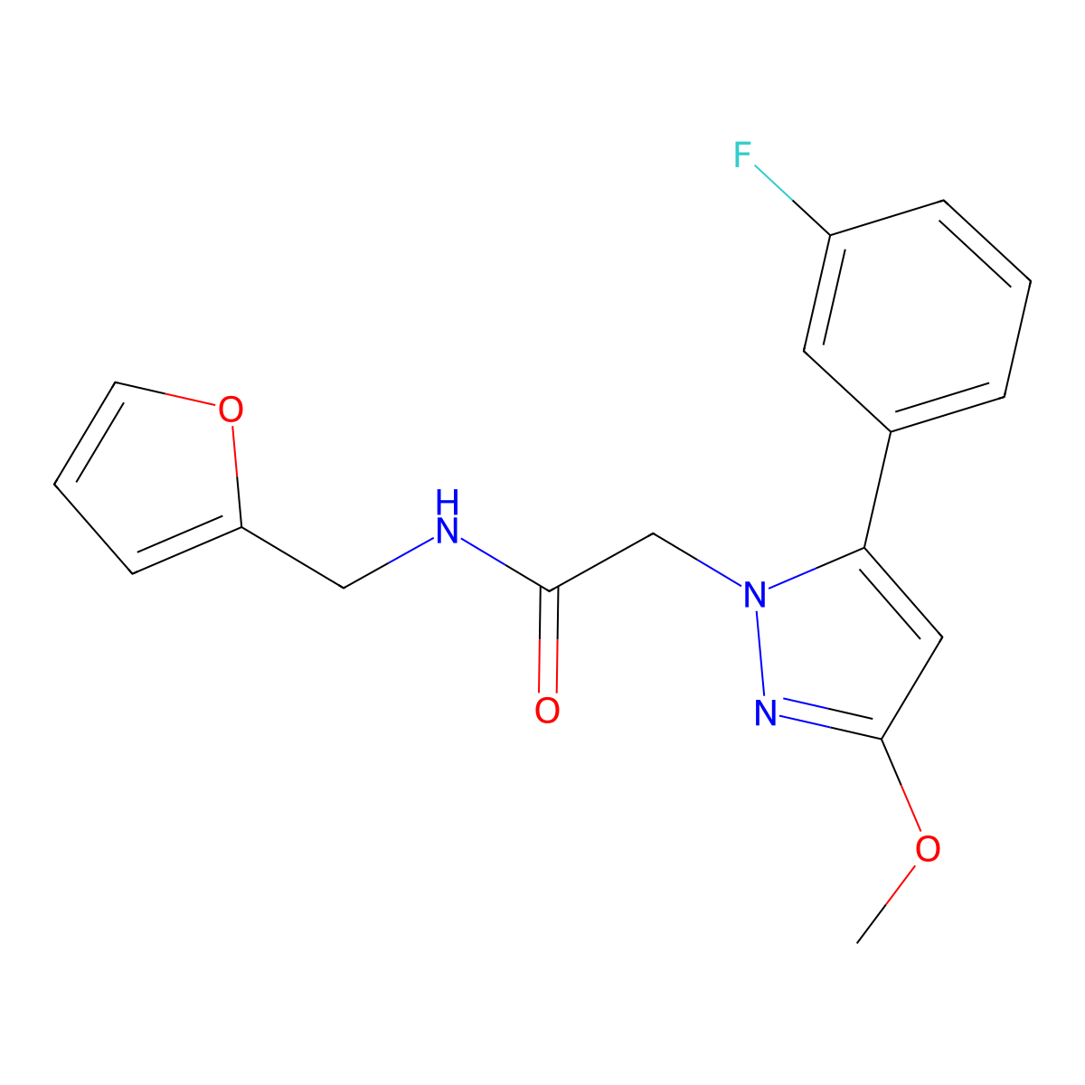 2-[5-(3-fluorophenyl)-3-methoxy-1H-pyrazol-1-yl]-N-[(furan-2-yl)methyl]acetamide molecular structure, CAS 2703782-59-4
