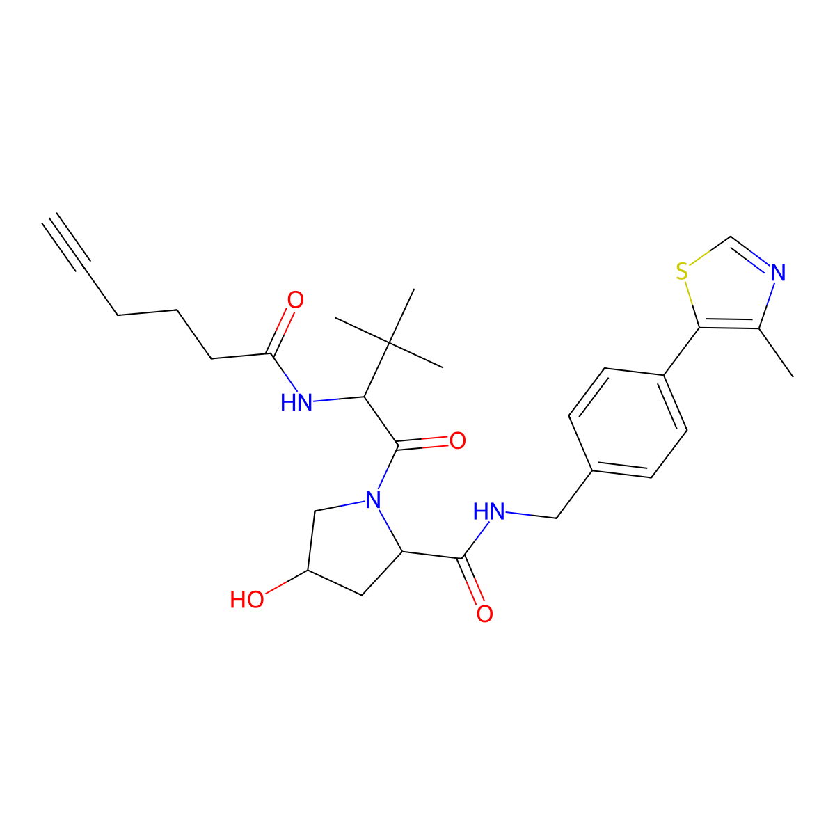 (2R,4S)-1-[(2S)-2-(hex-5-ynoylamino)-3,3-dimethyl-butanoyl]-4-hydroxy-N-[[4-(4-methylthiazol-5-yl)phenyl]methyl]pyrrolidine-2-carboxamide molecular structure, CAS 2703831-78-9