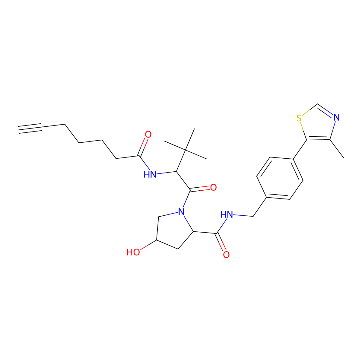 (2R,4S)-1-[(2S)-2-(hept-6-ynoylamino)-3,3-dimethyl-butanoyl]-4-hydroxy-N-[[4-(4-methylthiazol-5-yl)phenyl]methyl]pyrrolidine-2-carboxamide molecular structure, CAS 2703831-79-0