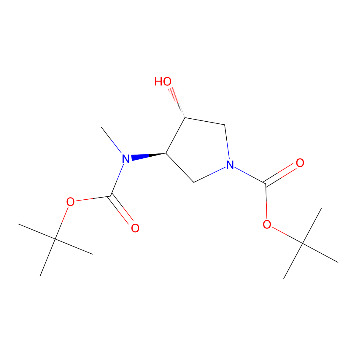 rac-tert-butyl (3R,4R)-3-{[(tert-butoxy)carbonyl](methyl)amino}-4-hydroxypyrrolidine-1-carboxylate molecular structure, CAS 2703925-63-5