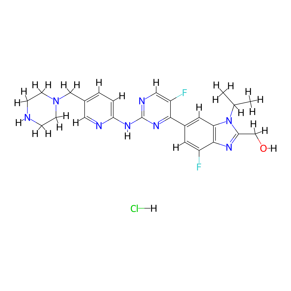 Abemaciclib metabolite M18 hydrochloride molecular structure, CAS 2704316-82-3