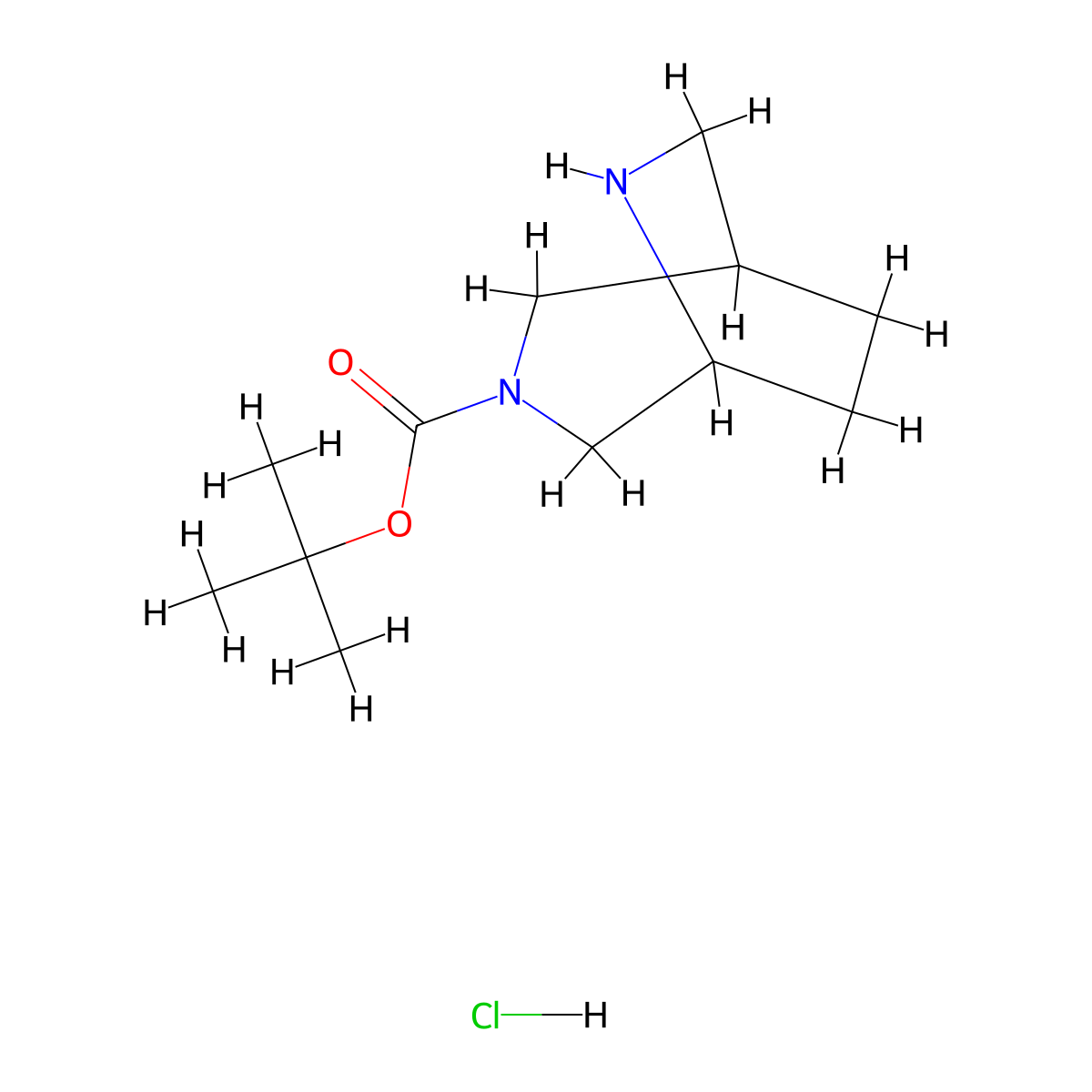 Tert-butyl 3,6-diazabicyclo[3.2.2]nonane-3-carboxylate hydrochloride molecular structure, CAS 2704344-75-0