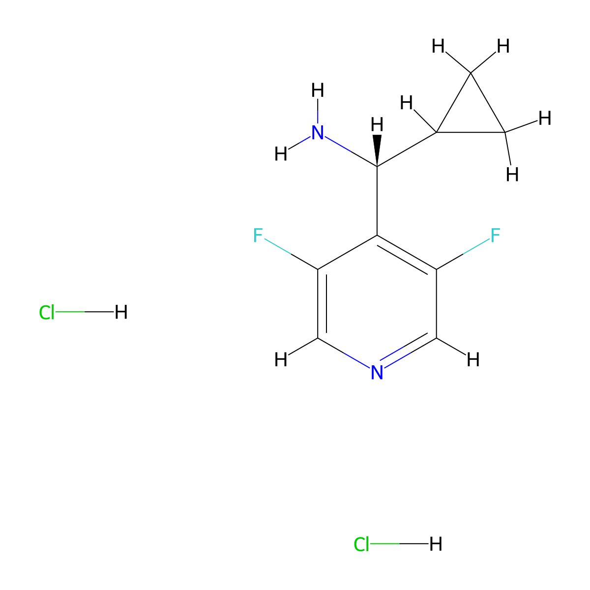 (R)-cyclopropyl(3,5-difluoropyridin-4-yl)methanamine dihydrochloride molecular structure, CAS 2704435-22-1