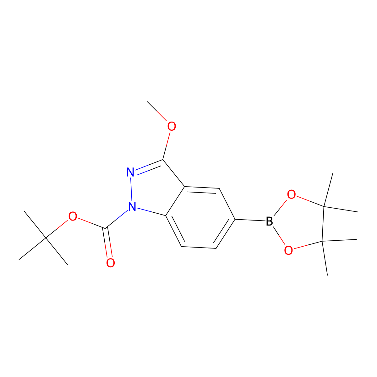 tert-Butyl 3-methoxy-5-(4,4,5,5-tetramethyl-1,3,2-dioxaborolan-2-yl)-1H-indazole-1-carboxylate molecular structure, CAS 2704569-91-3