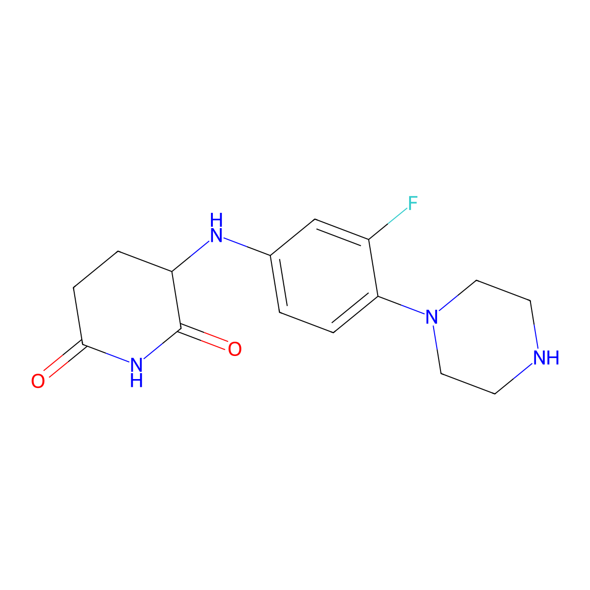 3-((3-Fluoro-4-(piperazin-1-yl)phenyl)amino)piperidine-2,6-dione molecular structure, CAS 2704620-74-4