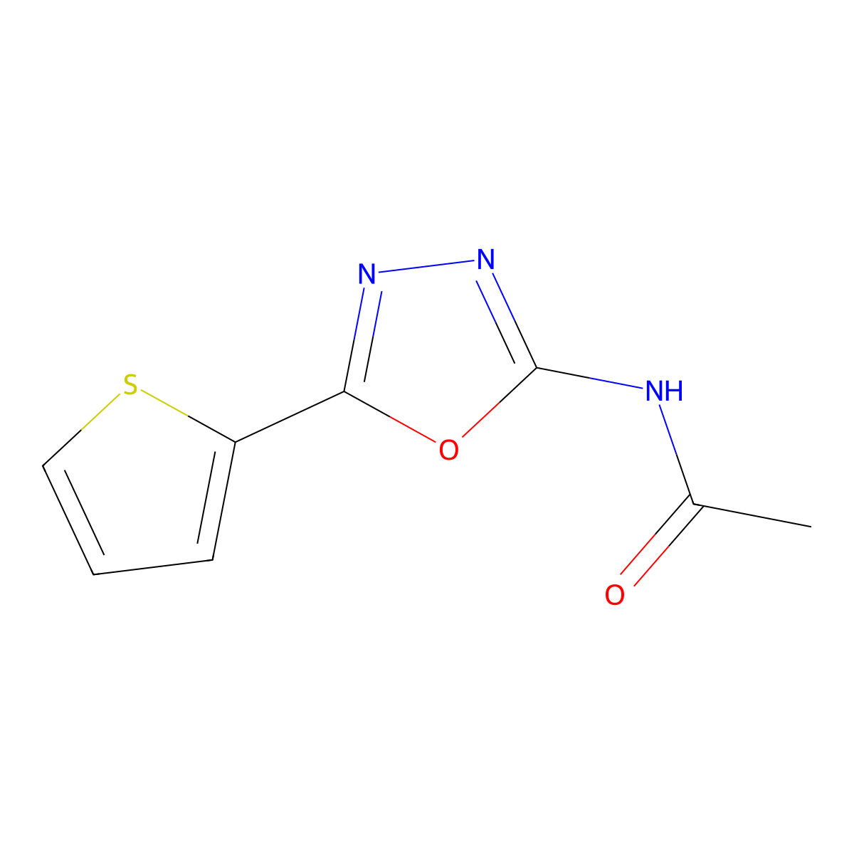 N-(5-(thiophen-2-yl)-1,3,4-oxadiazol-2-yl)acetamide molecular structure, CAS 27049-77-0