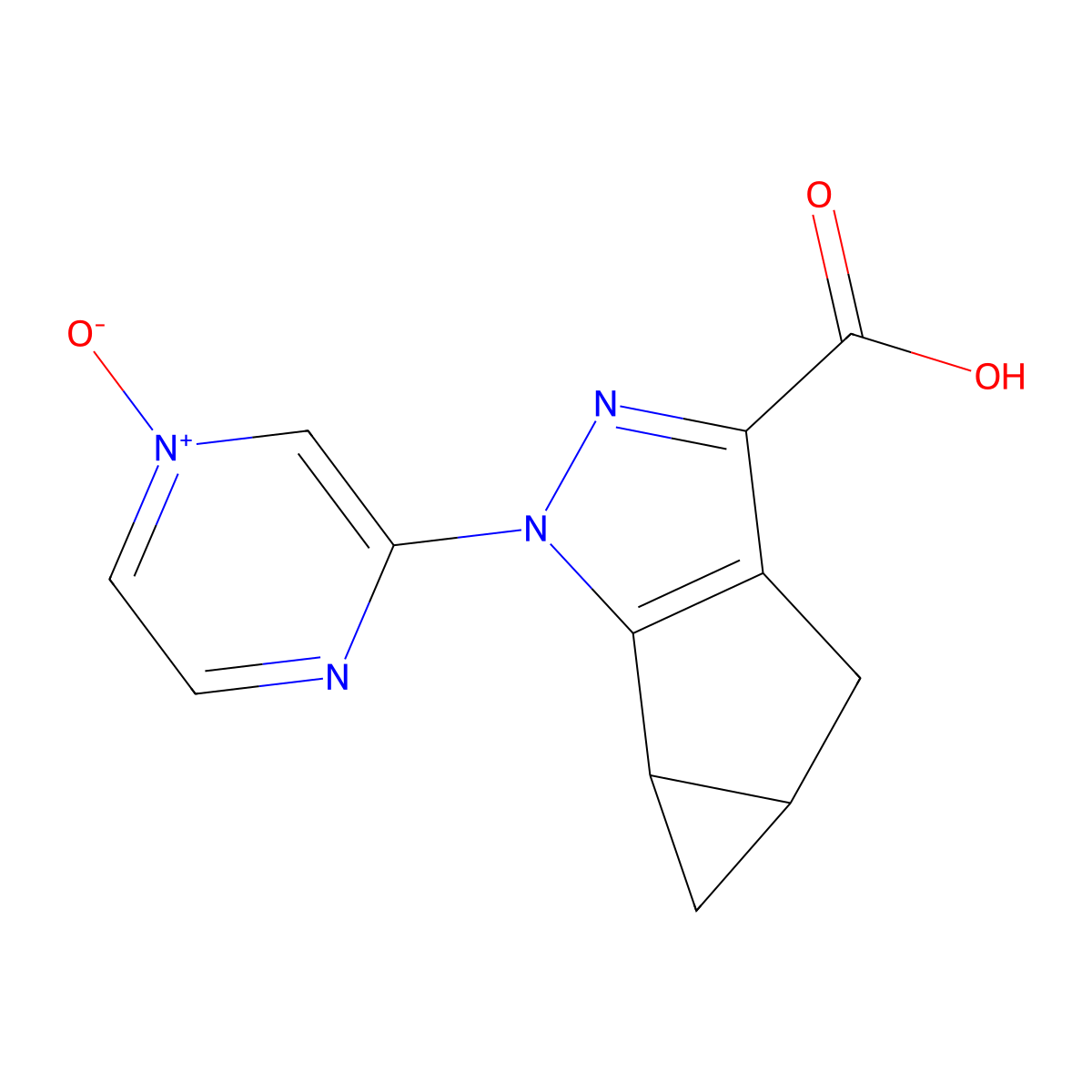 3-(3-Carboxy-4,4A,5,5A-tetrahydro-1H-cyclopropa[4,5]cyclopenta[1,2-C]pyrazol-1-YL)pyrazine 1-oxide molecular structure, CAS 2704950-80-9