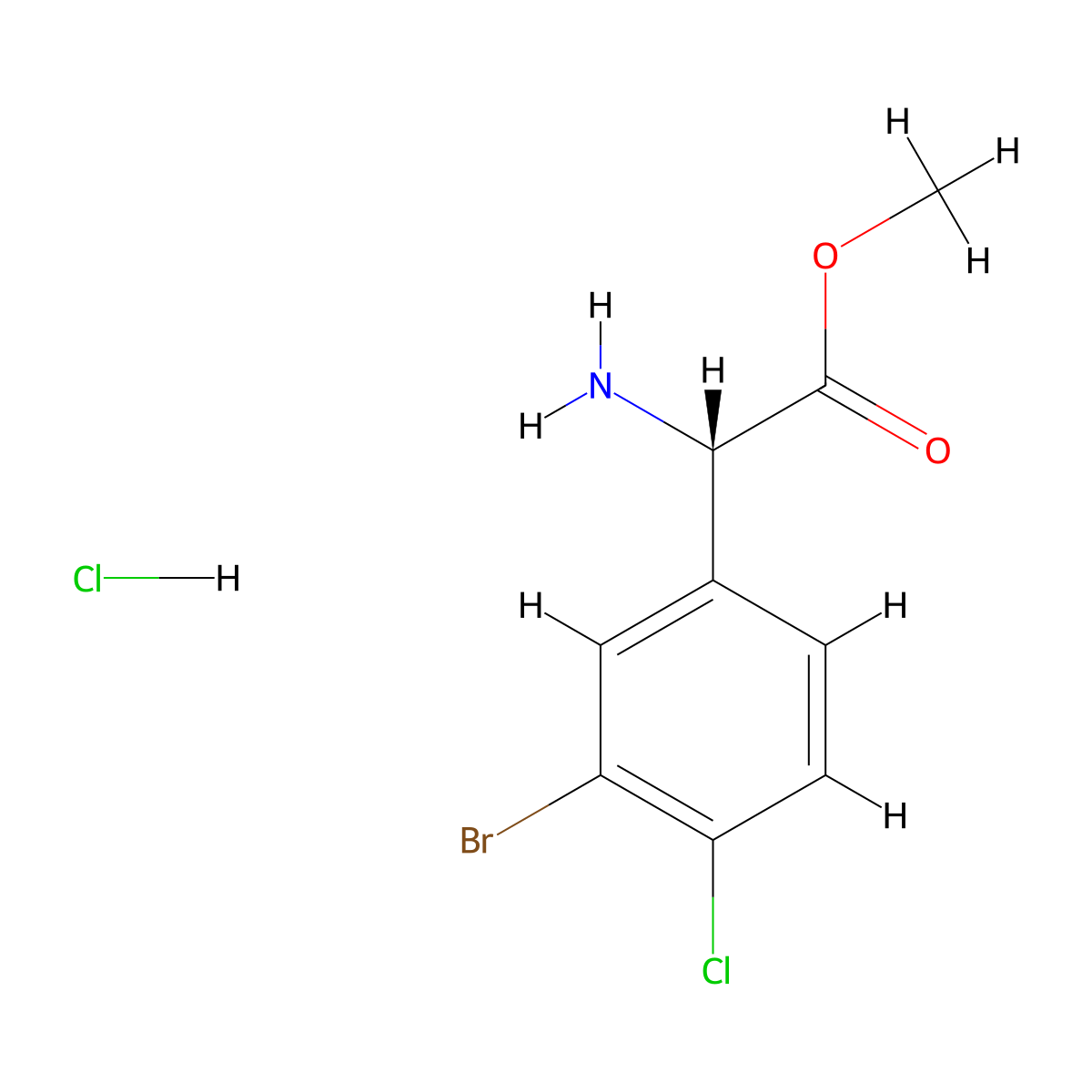 Methyl (2S)-2-amino-2-(3-bromo-4-chlorophenyl)acetate hydrochloride molecular structure, CAS 2704954-60-7