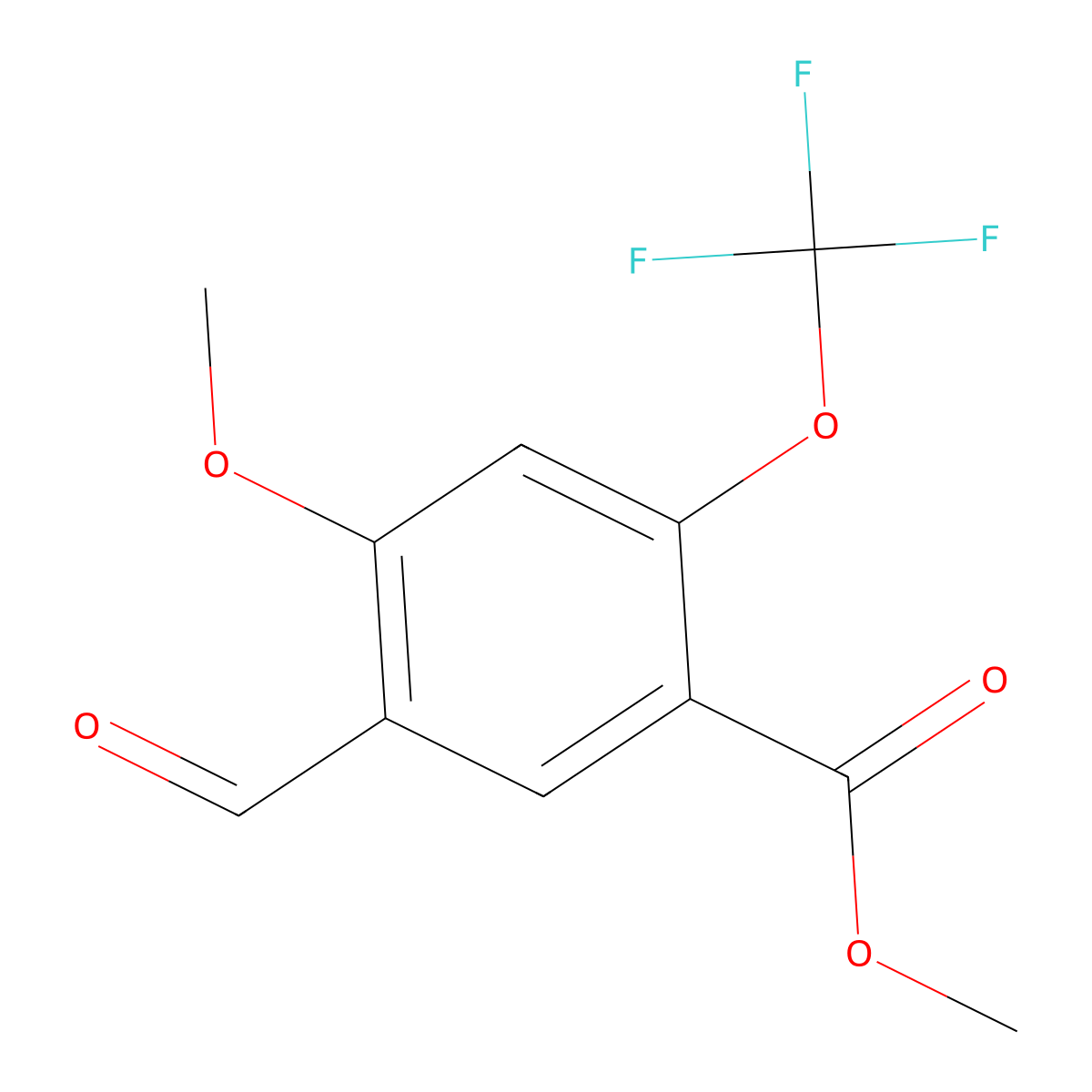 Methyl 5-formyl-4-methoxy-2-(trifluoromethoxy)benzoate molecular structure, CAS 2705151-37-5