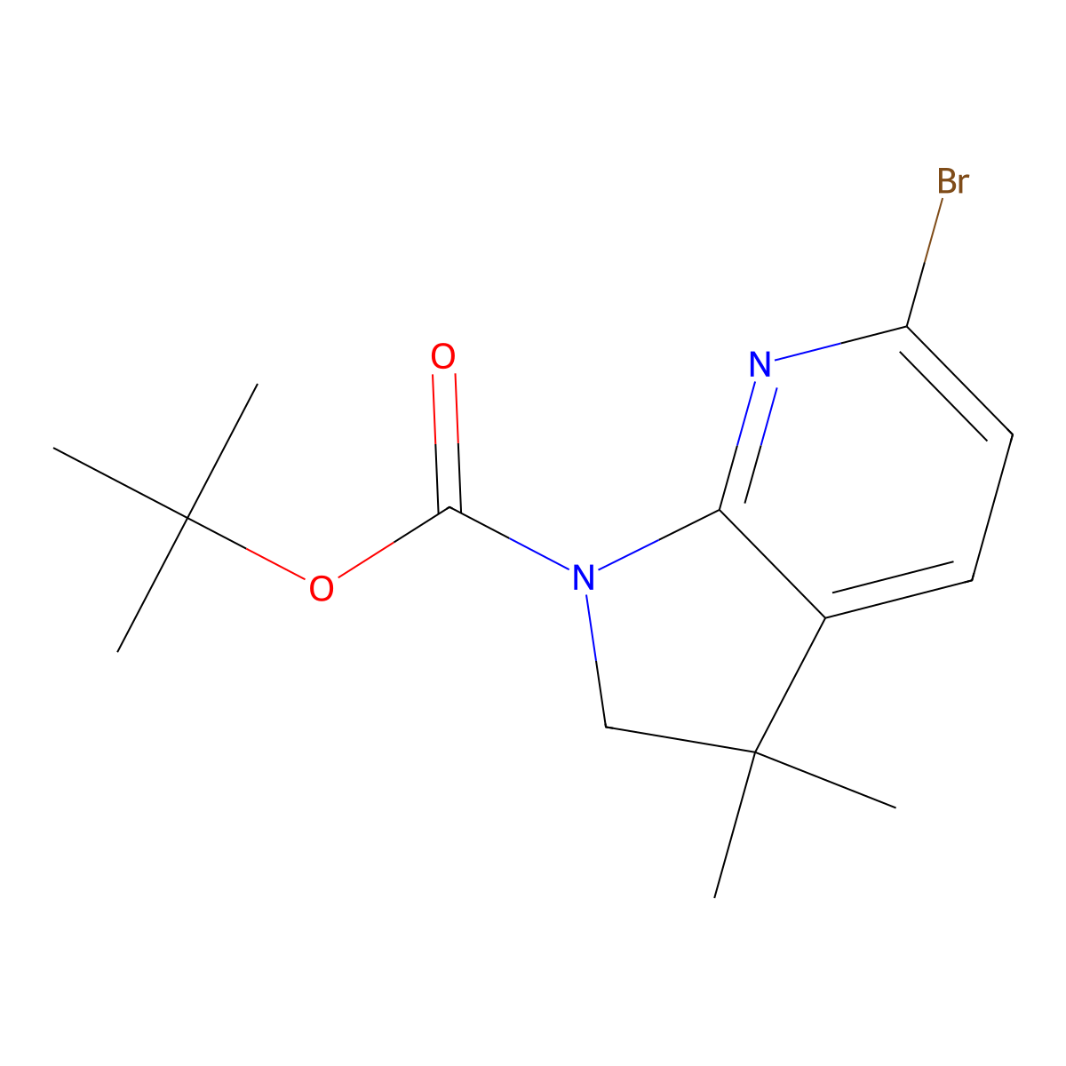 tert-butyl 6-bromo-3,3-dimethyl-2H-pyrrolo[2,3-b]pyridine-1-carboxylate molecular structure, CAS 2705237-34-7