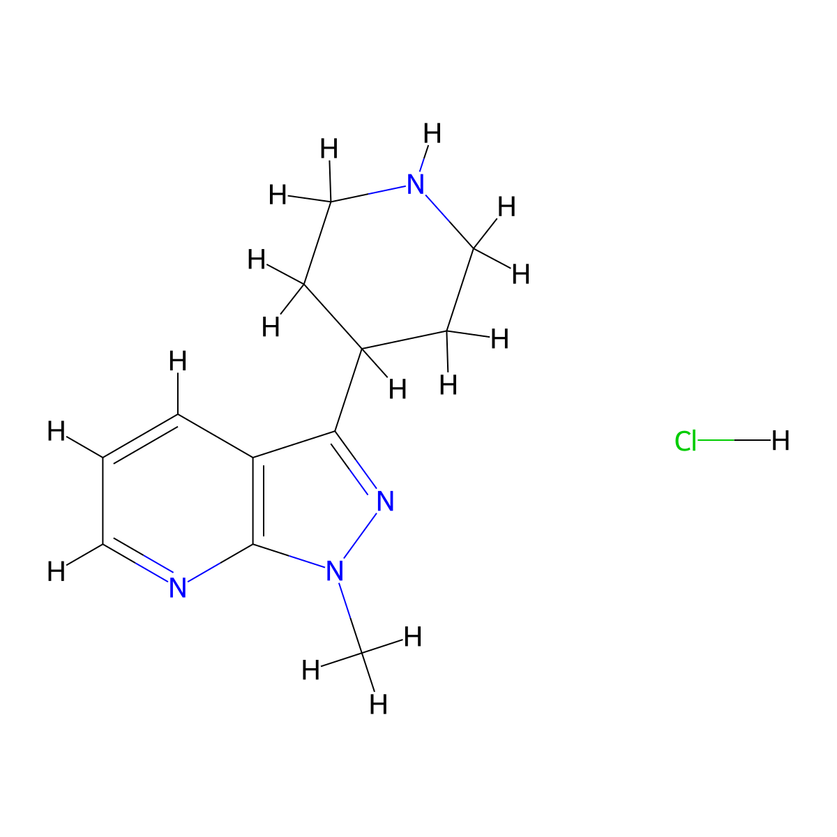 1-methyl-3-(piperidin-4-yl)-1H-pyrazolo[3,4-b]pyridine hydrochloride molecular structure, CAS 2705515-77-9