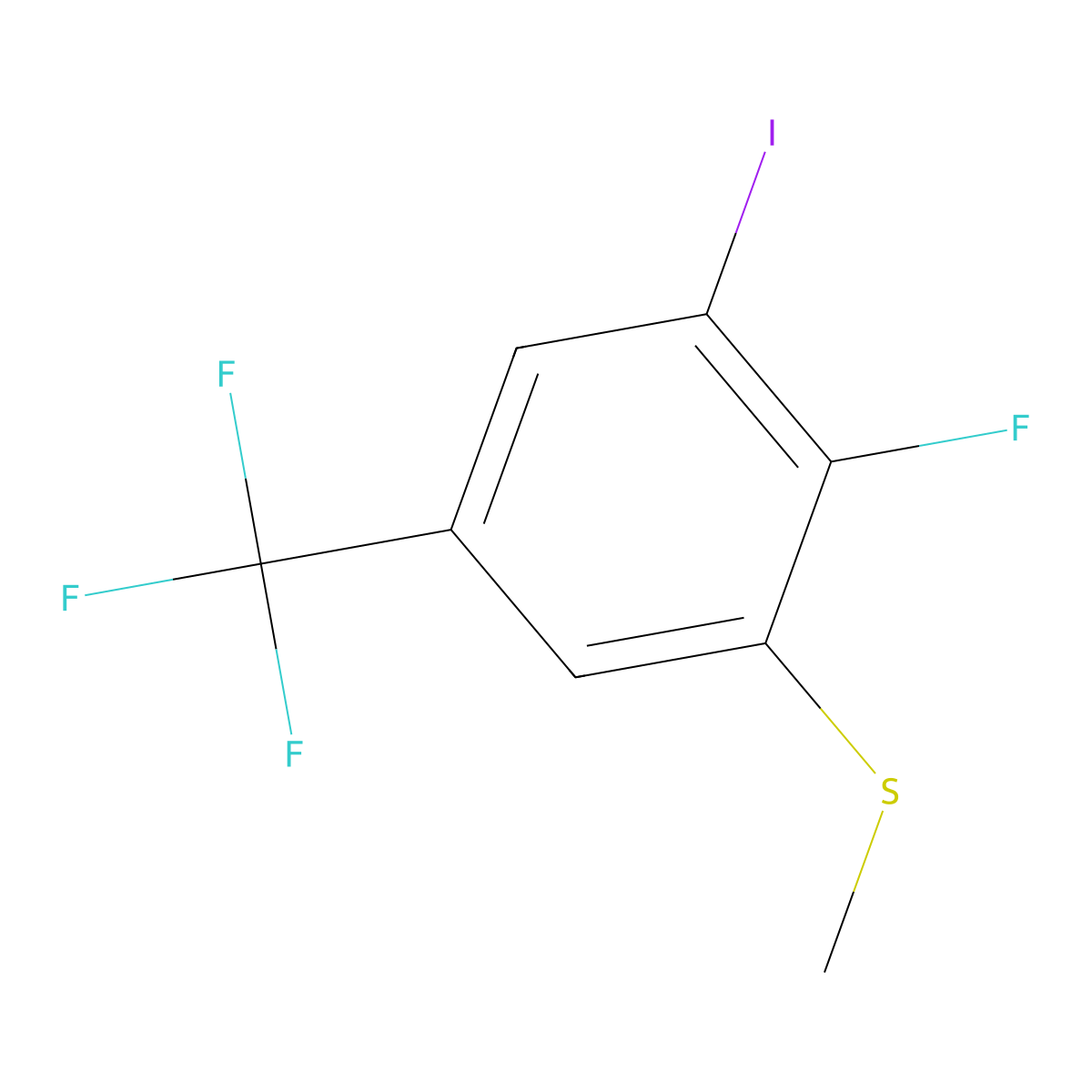 (2-Fluoro-3-iodo-5-(trifluoromethyl)phenyl)(methyl)sulfane molecular structure, CAS 2705758-76-3