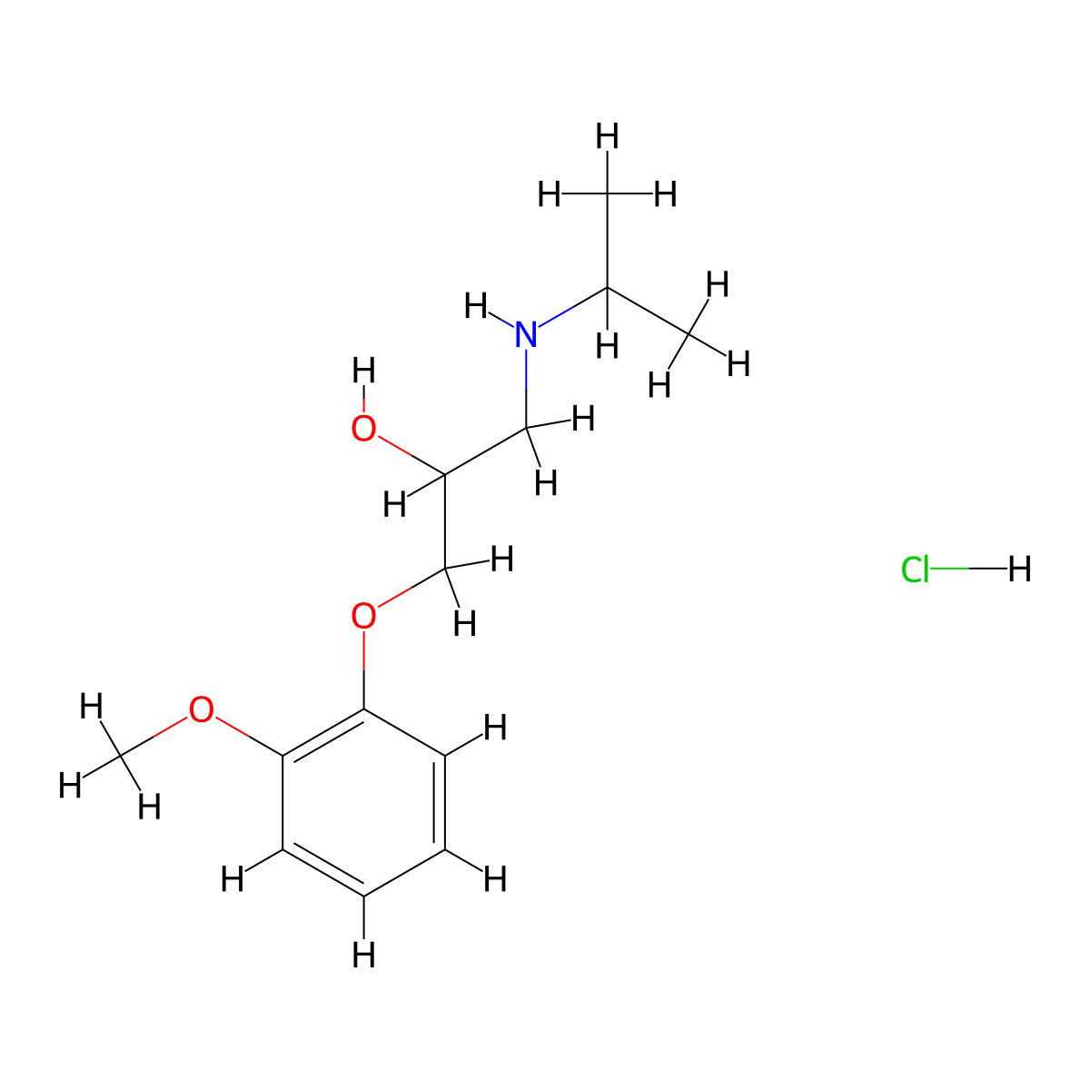 2-Propanol, 1-(2-methoxyphenoxy)-3-((1-methylethyl)amino)-, hydrochloride (1:1) molecular structure, CAS 27058-84-0