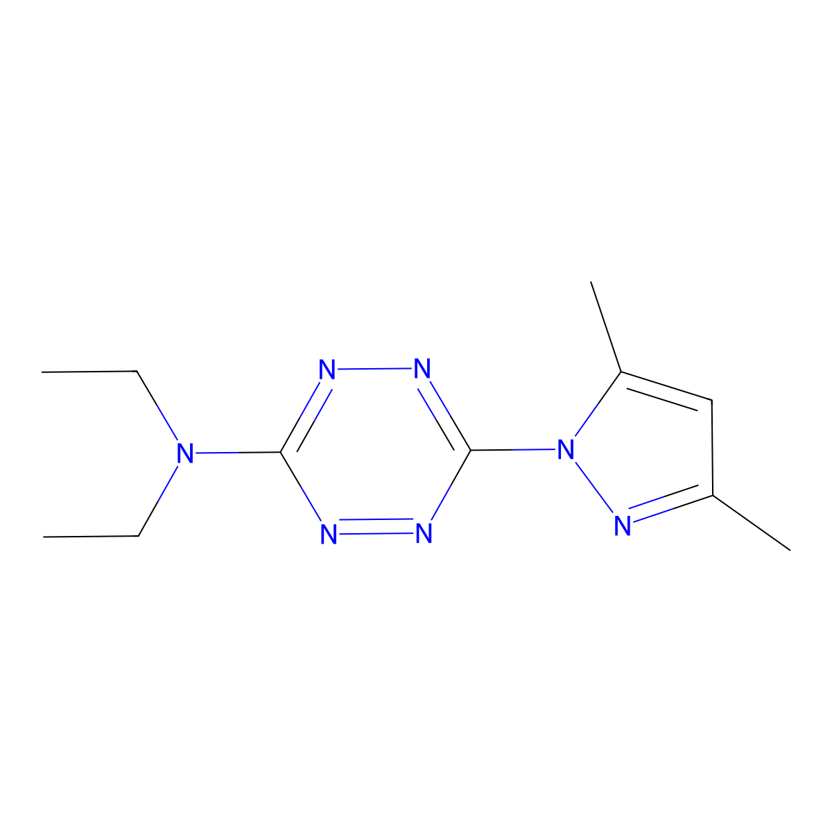 6-(3,5-Dimethyl-1H-pyrazol-1-yl)-N,N-diethyl-1,2,4,5-tetrazin-3-amine molecular structure, CAS 270588-61-9
