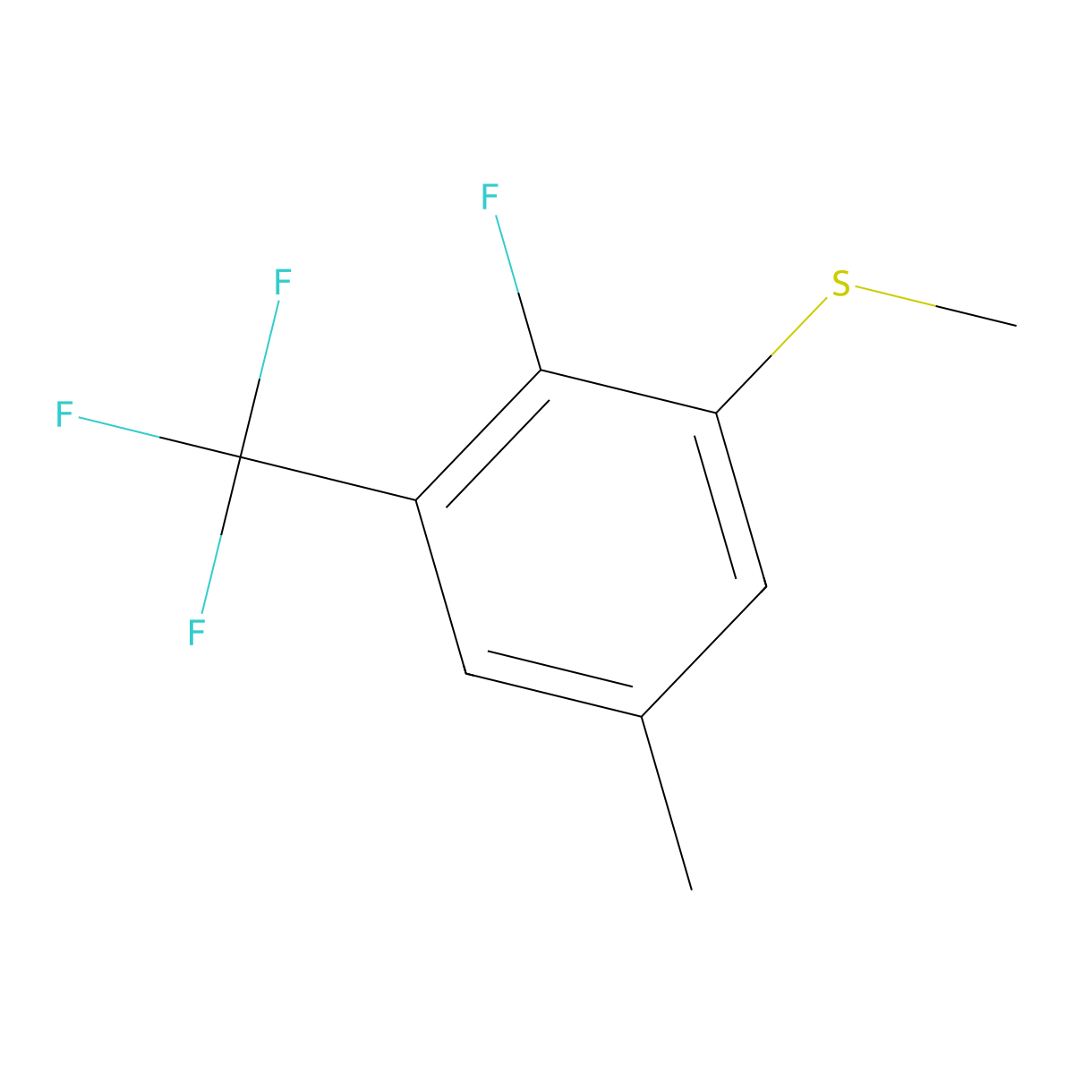 2-Fluoro-5-methyl-1-(methylthio)-3-(trifluoromethyl)benzene molecular structure, CAS 2705941-80-4