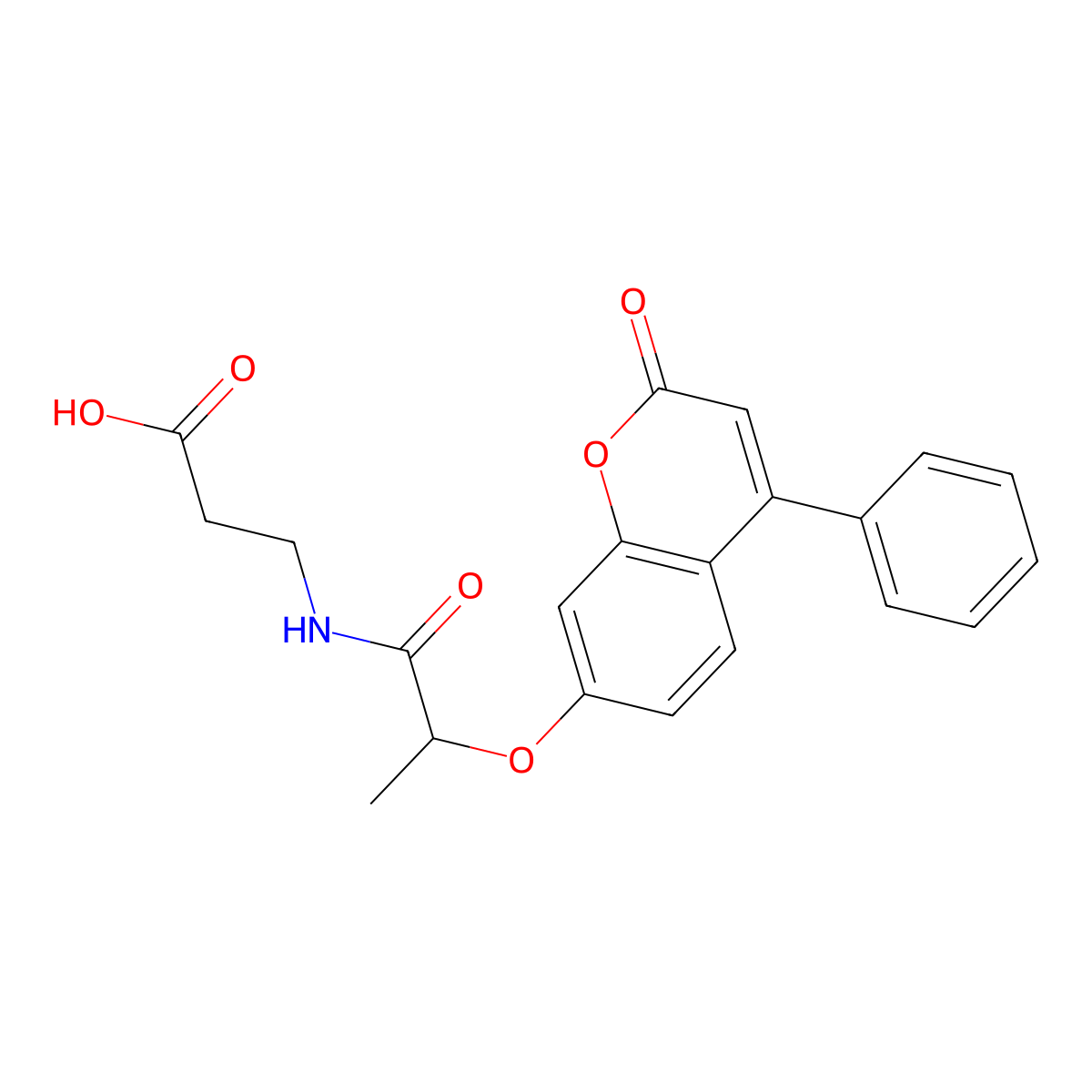 3-(2-((2-oxo-4-phenyl-2H-chromen-7-yl)oxy)propanamido)propanoic acid molecular structure, CAS 270596-19-5