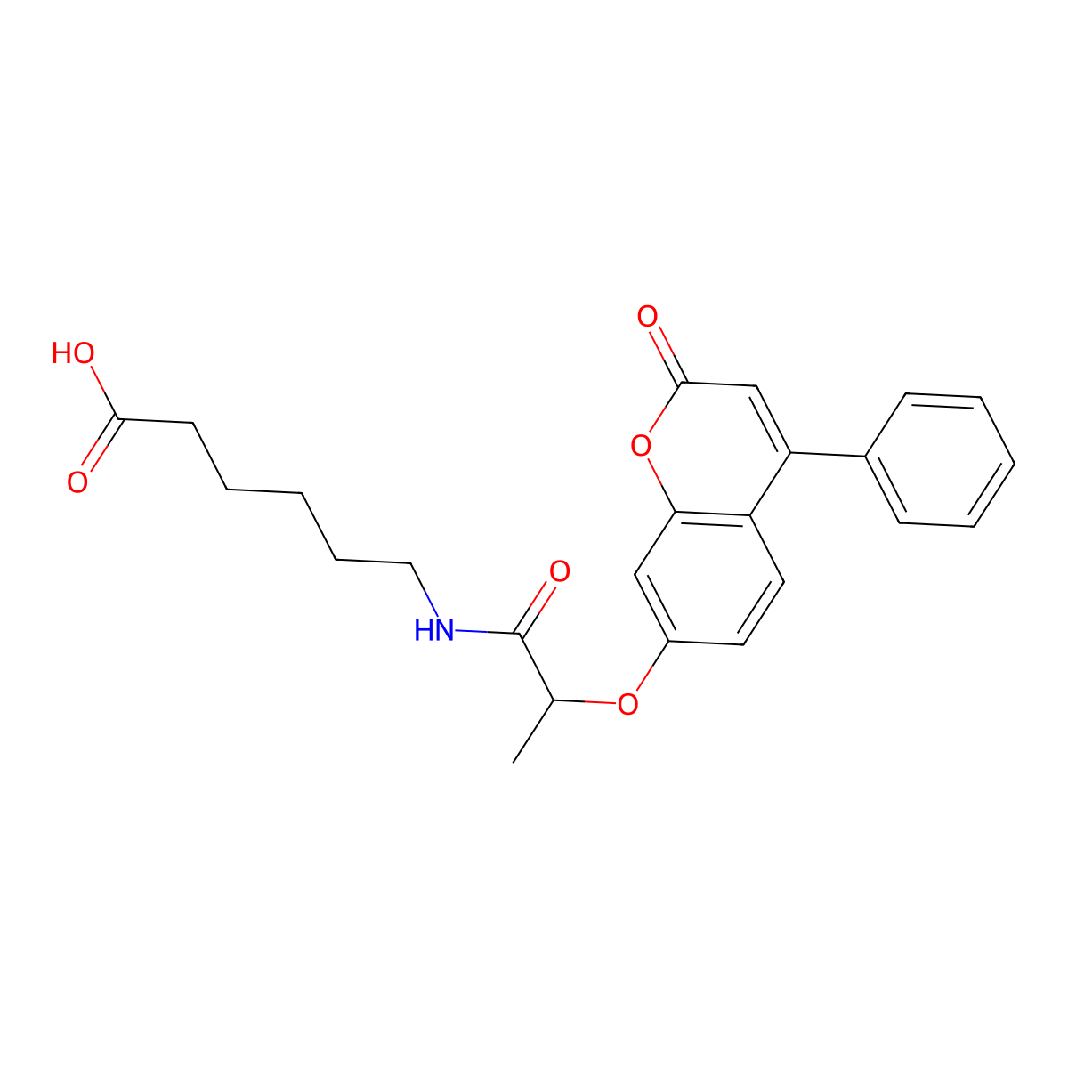 6-(2-((2-oxo-4-phenyl-2H-chromen-7-yl)oxy)propanamido)hexanoic acid molecular structure, CAS 270596-25-3