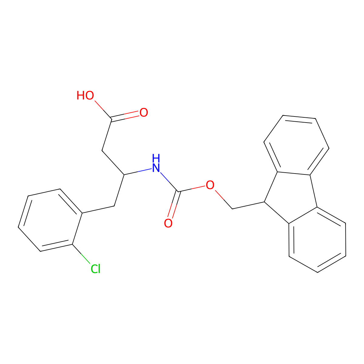 (S)-3-((((9H-Fluoren-9-yl)methoxy)carbonyl)amino)-4-(2-chlorophenyl)butanoic acid molecular structure, CAS 270596-37-7