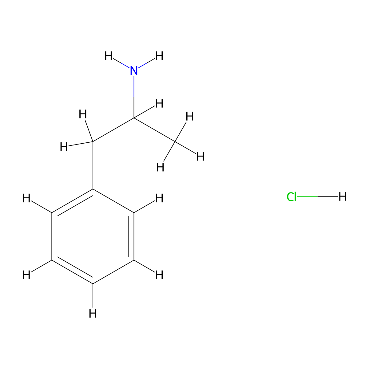 Amphetamine Hydrochloride molecular structure, CAS 2706-50-5
