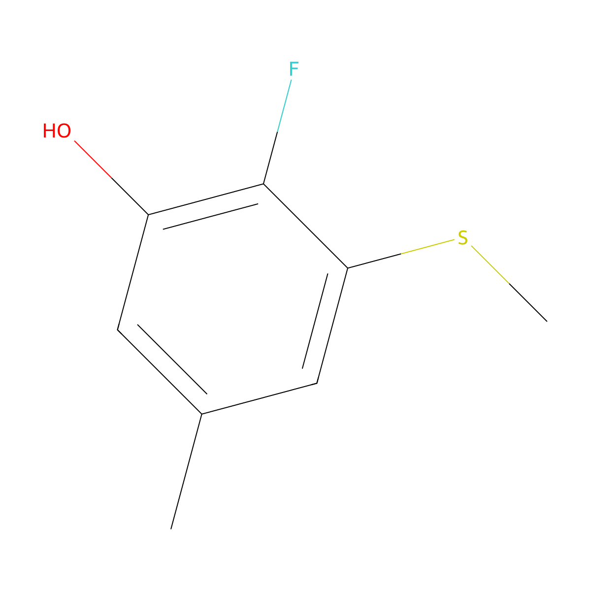 2-Fluoro-5-methyl-3-(methylthio)phenol molecular structure, CAS 2706345-10-8