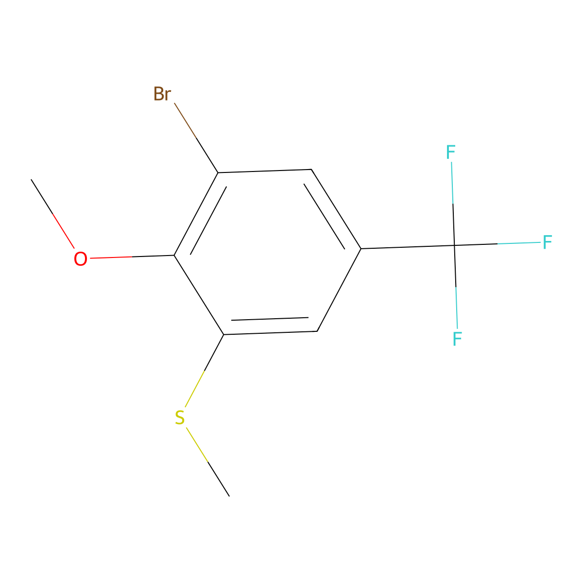 (3-Bromo-2-methoxy-5-(trifluoromethyl)phenyl)(methyl)sulfane molecular structure, CAS 2706345-47-1