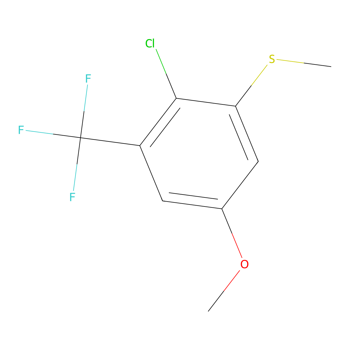 (2-Chloro-5-methoxy-3-(trifluoromethyl)phenyl)(methyl)sulfane molecular structure, CAS 2706393-37-3