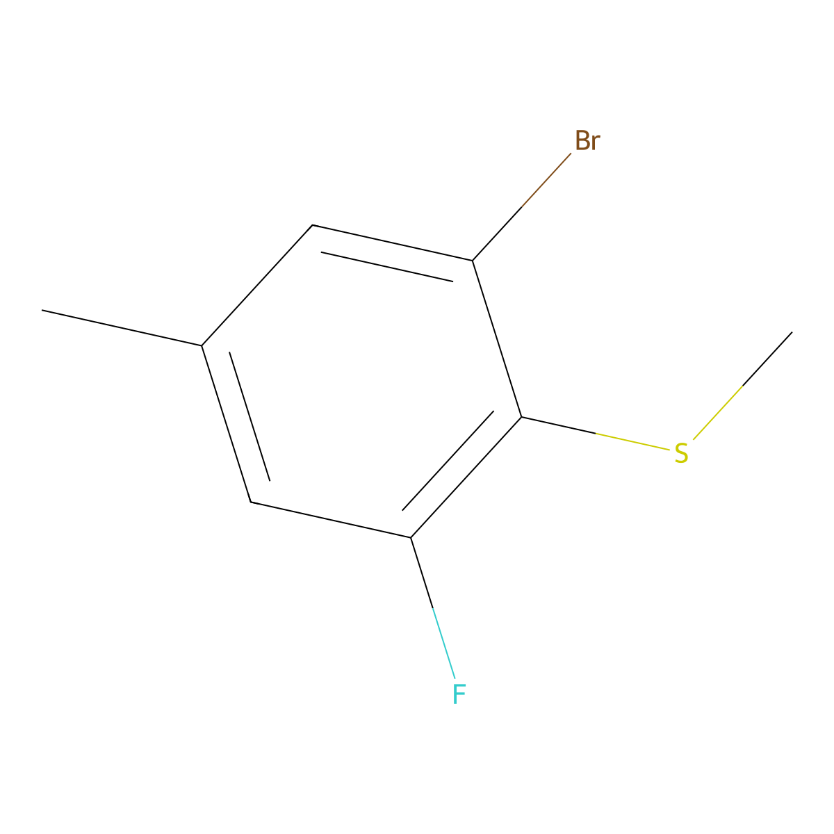 (2-Bromo-6-fluoro-4-methylphenyl)(methyl)sulfane molecular structure, CAS 2706448-18-0