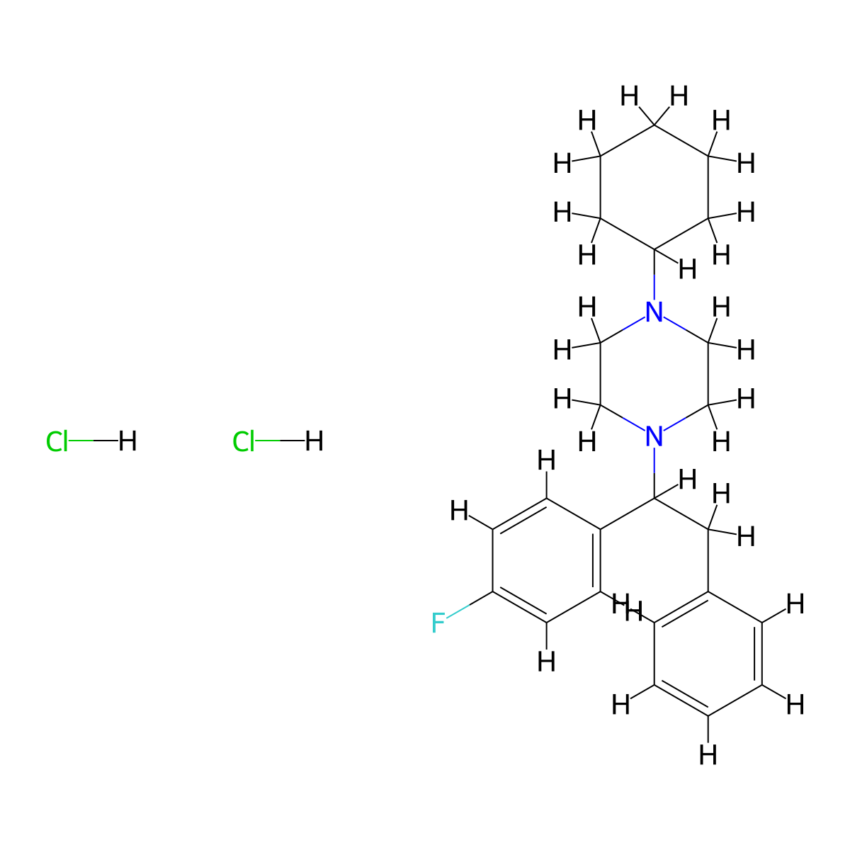 1-Cyclohexyl-4-(1-(4-fluorophenyl)-2-phenylethyl)piperazine,dihydrochloride molecular structure, CAS 2706537-40-6
