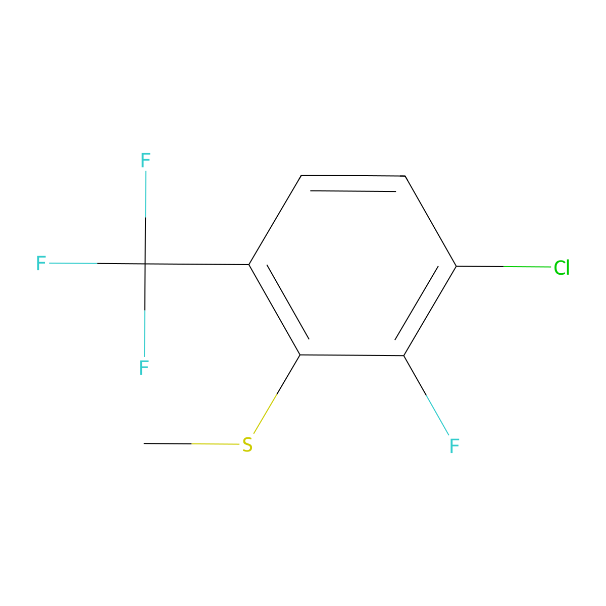 (3-Chloro-2-fluoro-6-(trifluoromethyl)phenyl)(methyl)sulfane molecular structure, CAS 2706784-04-3
